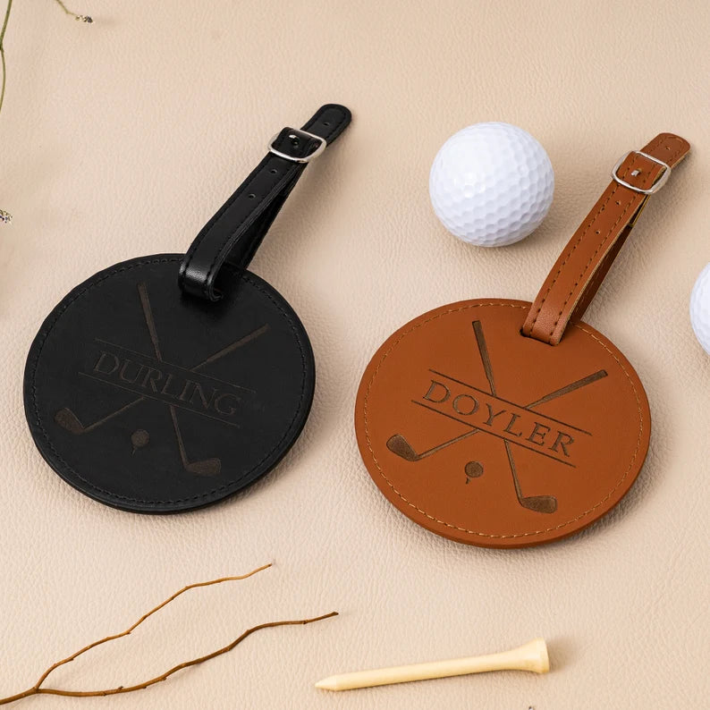 Engraved Leather Golf Bag Tag Gift with Golf Tees, Personalized Golf Tee Holder, Custom Golf Accessories, Groomsmen Gifts, Golf Gift For Men